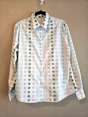 Vintage TABI Shirt Womens Large polka dot pattern size L, soft colors, 100% cot